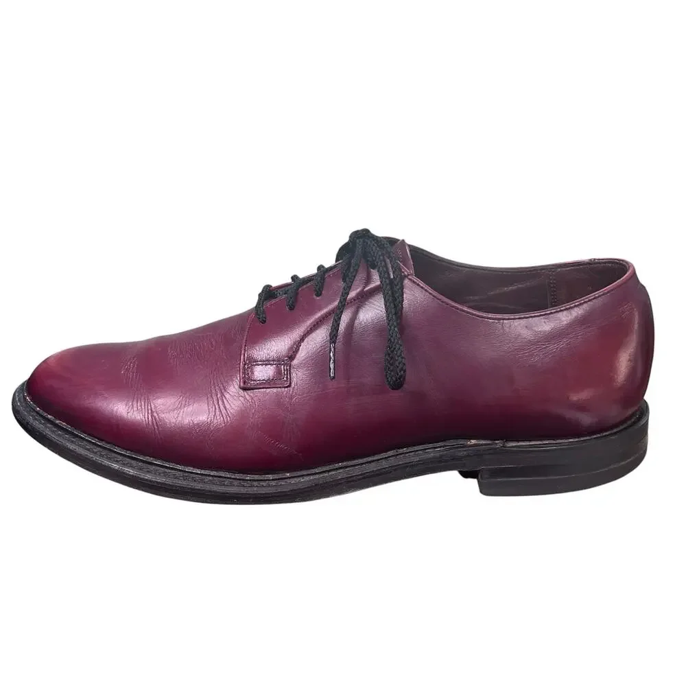 Vintage Allen Edmonds Leeds Burgundy Plain Toe Blucher Dress Shoes Mens 10.5 D/B